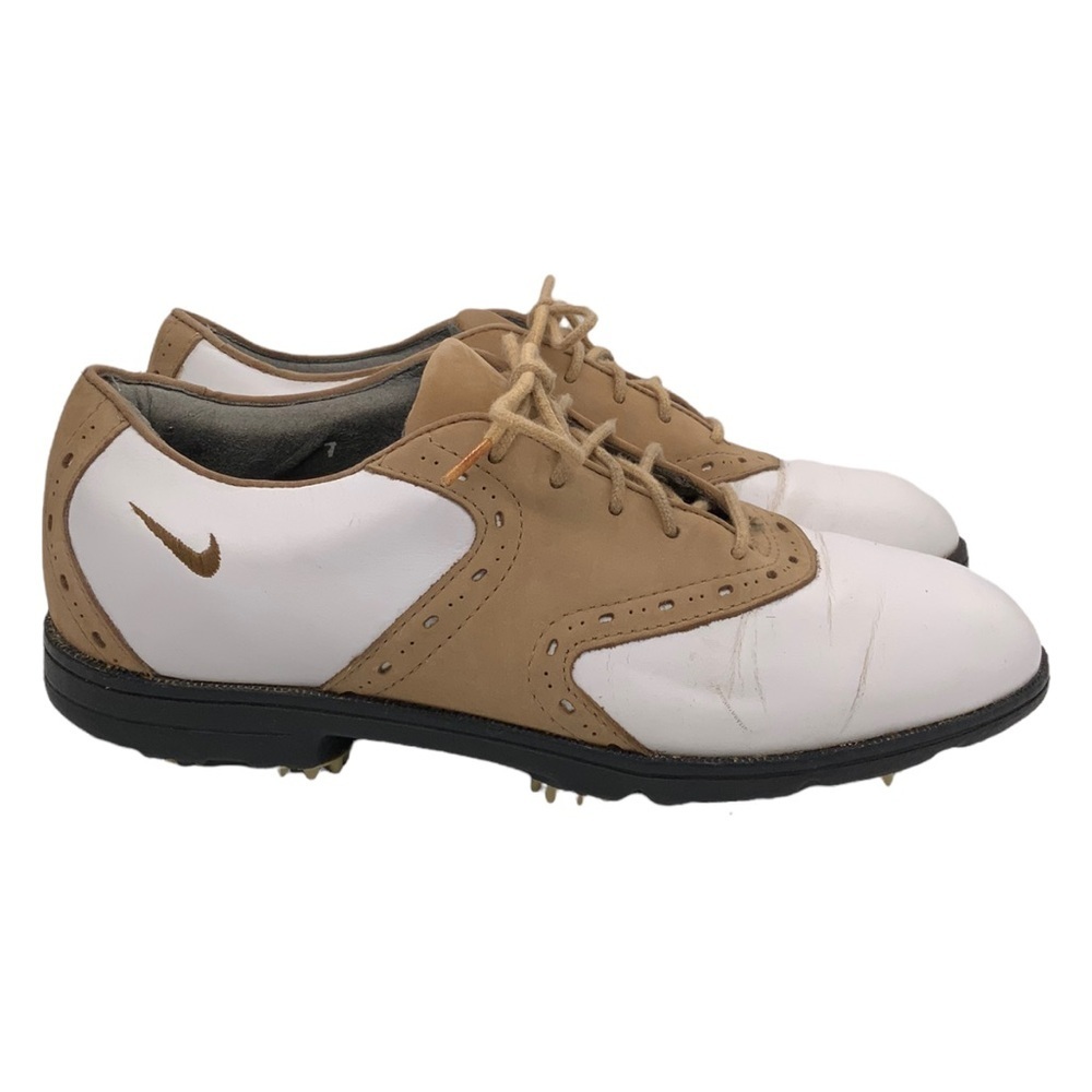 Nike Air White and Tan Leather Golf Cleat - Picture 2 of 7